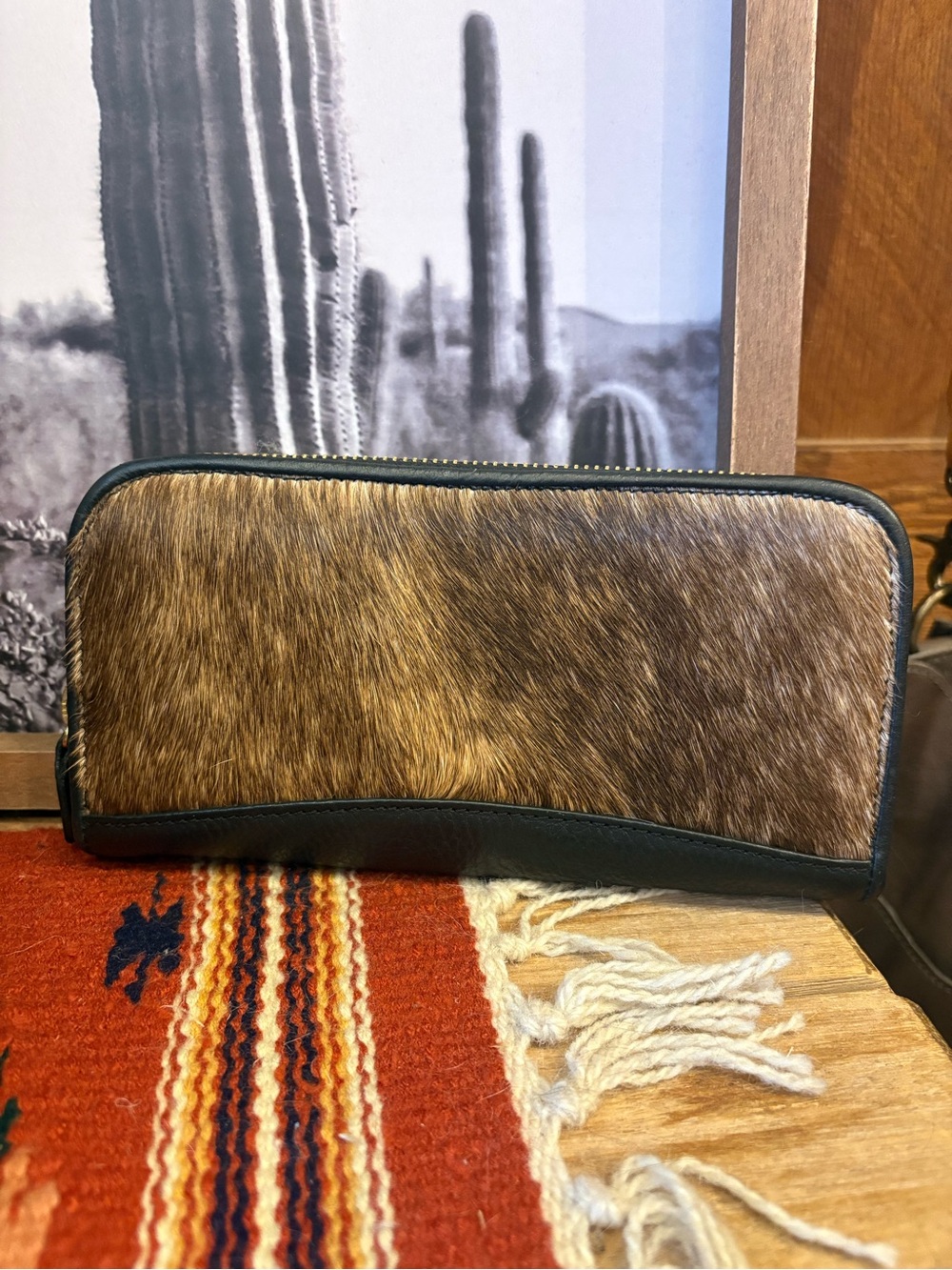 Men's Brown Hair-On Leather Zip Wallet